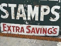 Vintage Eagle Stamp Heavy Metal Painted Double Sided Sign Original Advertisement