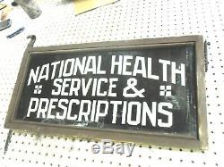 Vintage Early 1920's Pharmacy Double Sided Reverse Painted Glass Sign 24 X 12