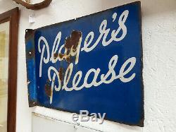 Vintage Enamel Player's Please Tobacco Sign Double Sided