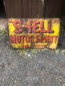 Vintage Enamel Sign Shell Motor Spirit Hanging Double sided Motoring Memorabilia