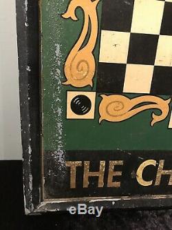Vintage English Irish Pub Tavern Sign Double Sided Painted Wood The Chequers