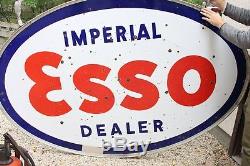 Vintage Esso Imperial Dealer Double Sided Large Gas Station Porcelain Sign Oil