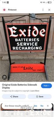 Vintage Exide Batteries Double Sided Heavy Tin Sign Base YOU START