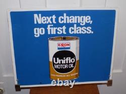 Vintage Exxon Uniflo Motor Oil Double Sided Gas Pump Top Metal Sign