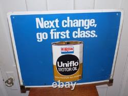 Vintage Exxon Uniflo Motor Oil Double Sided Gas Pump Top Metal Sign