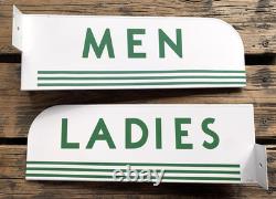 Vintage Flange Double Sided Texaco Restroom Men, Ladies Porcelain Gas Sign Set