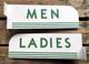 Vintage Flange Double Sided Texaco Restroom Men, Ladies Porcelain Gas Sign Set