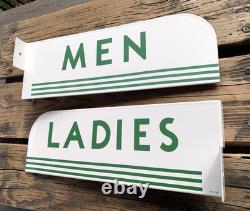 Vintage Flange Double Sided Texaco Restroom Men, Ladies Porcelain Gas Sign Set
