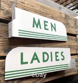 Vintage Flange Double Sided Texaco Restroom Men, Ladies Porcelain Gas Sign Set