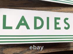 Vintage Flange Double Sided Texaco Restroom Men, Ladies Porcelain Gas Sign Set