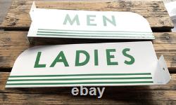 Vintage Flange Double Sided Texaco Restroom Men, Ladies Porcelain Gas Sign Set