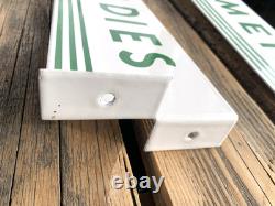 Vintage Flange Double Sided Texaco Restroom Men, Ladies Porcelain Gas Sign Set Vintage Flange Double Sided Texaco Restroom Men, Ladies Porcelain Gas Sign Set