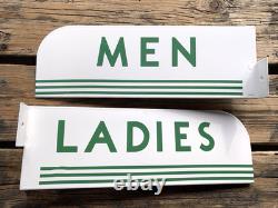 Vintage Flange Double Sided Texaco Restroom Men, Ladies Porcelain Gas Sign Set