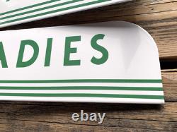 Vintage Flange Double Sided Texaco Restroom Men, Ladies Porcelain Gas Sign Set