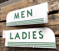 Vintage Flange Double Sided Texaco Restroom Men, Ladies Porcelain Gas Sign Set