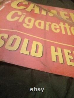 Vintage Flanged Double Sided Sign Camel Cigarettes Sold Here 966 Rare