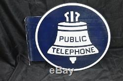 Vintage Flanged Large 18 Diameter Double Sided Metal Public Telephone Sign