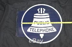 Vintage Flanged Large 18 Diameter Double Sided Metal Public Telephone Sign