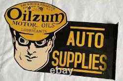 Vintage Flanged Oilzum Double Sided 30 Porcelain Sign Car Gas Oil Truck Motor