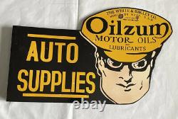 Vintage Flanged Oilzum Double Sided 30 Porcelain Sign Car Gas Oil Truck Motor