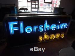 Vintage Florsheim Shoes Porcelain Neon Shoe Store Sign Double Sided