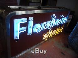 Vintage Florsheim Shoes Porcelain Neon Shoe Store Sign Double Sided