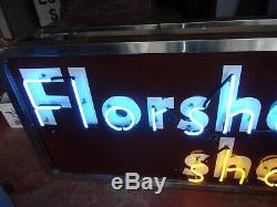 Vintage Florsheim Shoes Porcelain Neon Shoe Store Sign Double Sided