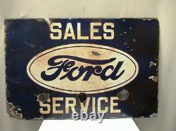 Vintage Ford Porcelain Enamel Sign Board Double Sided Sales & Service Automobil