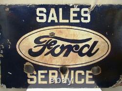 Vintage Ford Porcelain Enamel Sign Board Double Sided Sales & Service Automobil