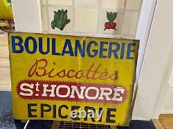 Vintage French Hand-Painted Tole Boulangerie Epicerie Double-Sided Sign