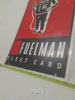 Vintage Fuelman Robot Gas Station Fleet Card Double Sided Metal Store Sign Rare