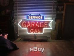 Vintage GAS GARAGE SERVICE Sign DOUBLE SIDED NEON Gas Oil OLD Mancave Decor