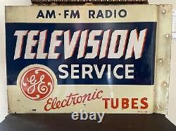 Vintage GE AM FM Radio Television Service Double Sided Metal Flange circa 1940's