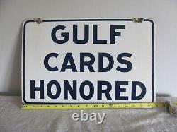 Vintage GULF Cards Honored Porcelain Double-Sided Oil Gas Sign