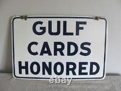 Vintage GULF Cards Honored Porcelain Double-Sided Oil Gas Sign