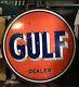 Vintage Gulf Gas Station Dealer 66 Porcelain Double Sided Round Sign W Bracket