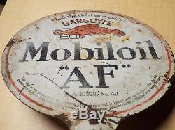 Vintage Gargoyle Mobiloil AF Double Sided Porcelain Vacuum Oil Lubester Sign