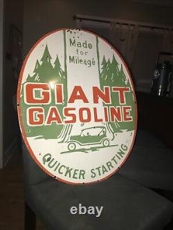 Vintage Giant Gasoline Double Sided Porcelain Sign