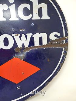 Vintage Goodrich Silvertowns Flange Sign Double Sided Blue Porcelain Diamonds