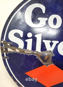 Vintage Goodrich Silvertowns Flange Sign Double Sided Blue Porcelain Diamonds