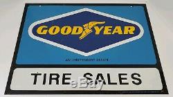 Vintage Goodyear Tire Sales Dealer Double Sided Metal Sign with Bracket Man Cave