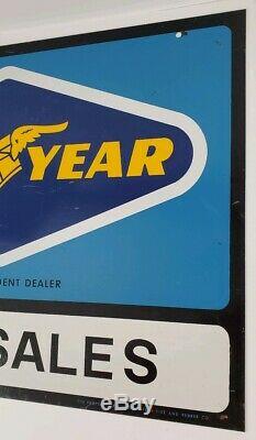 Vintage Goodyear Tire Sales Dealer Double Sided Metal Sign with Bracket Man Cave