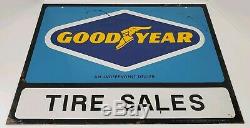 Vintage Goodyear Tire Sales Dealer Double Sided Metal Sign with Bracket Man Cave