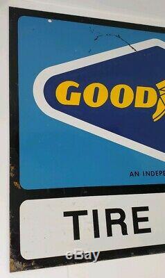 Vintage Goodyear Tire Sales Dealer Double Sided Metal Sign with Bracket Man Cave