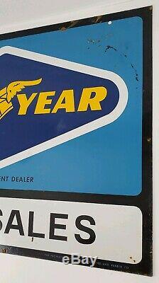 Vintage Goodyear Tire Sales Dealer Double Sided Metal Sign with Bracket Man Cave