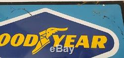 Vintage Goodyear Tire Sales Dealer Double Sided Metal Sign with Bracket Man Cave