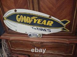 Vintage Goodyear Tires Porcelain Metal Sign Blimp Double Sided Service Gas Oil