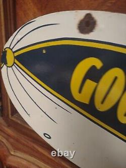 Vintage Goodyear Tires Porcelain Metal Sign Blimp Double Sided Service Gas Oil