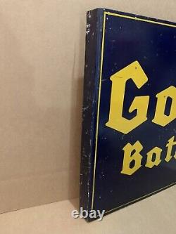 Vintage Gould Battery Flange Sign Metal Double Sided Gas Oil Garage Bar Pub Auto