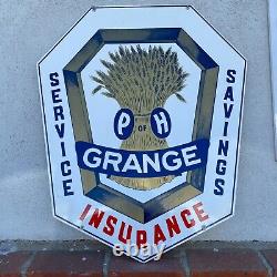 Vintage Grange P of H Service Savings Insurance Double Sided Metal Sign